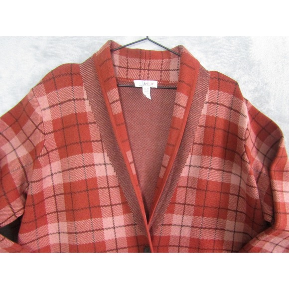 D&Co Womens Red Plaid Open Front Cardigan Sweater Jacket Pockets - Picture 3 of 10